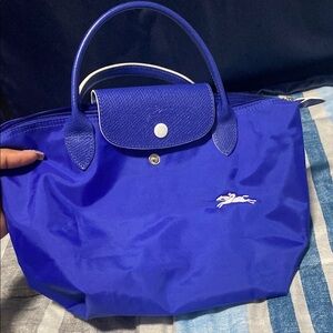 Leather Trim Longchamp Royal Blue Tote Bag